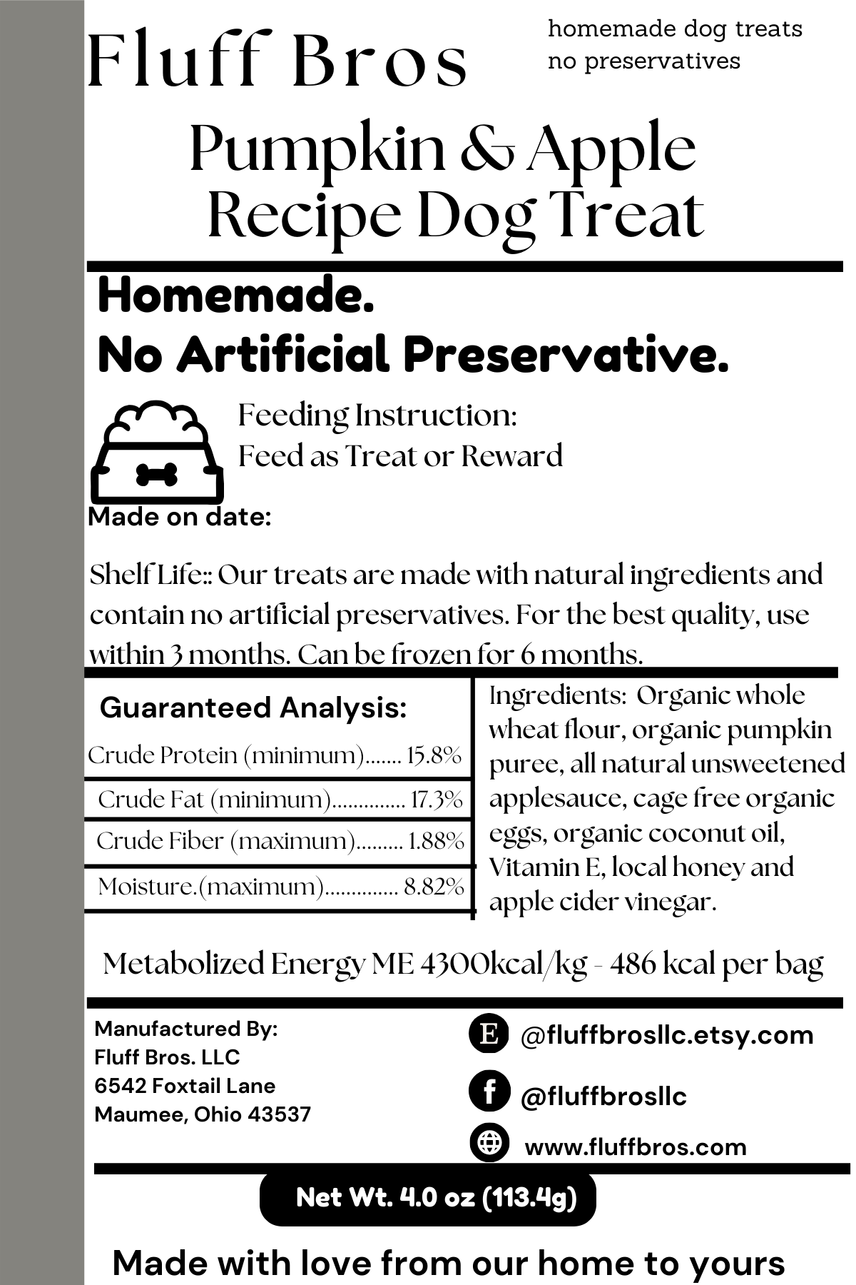 Fluff Bros Pumpkin Apple Crunch  Natural Pumpkin Dog Treats